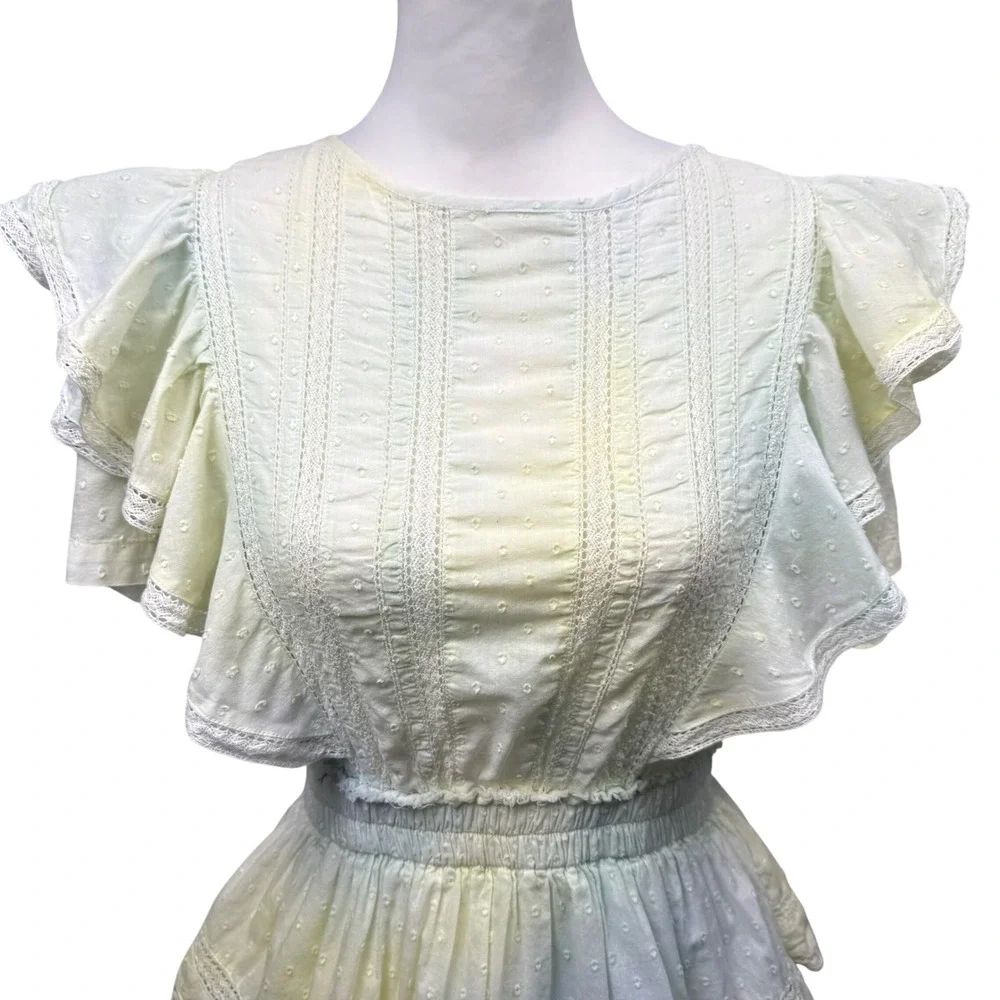 LOVESHACKFANCY‎ Natasha Mini Dress Size M Lily Pond Tiered Ruffle Tie Dye Dainty - Picture 3 of 14